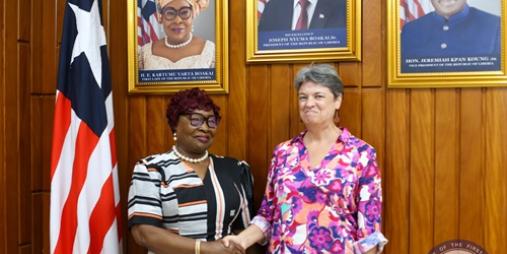 H. E. Mrs. Boakai commends Amb. Isabelle Le Guellec for France's support to youth development in Liberia.