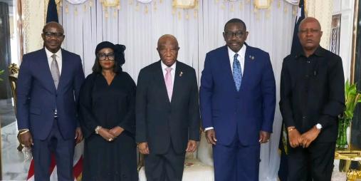 President Boakai Hangs Heads with Outgoing, Incoming Justice Ministry Leadership on Transition.